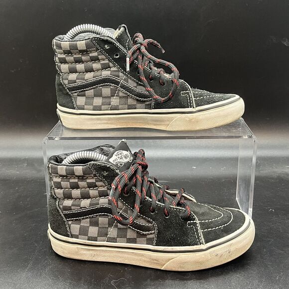Vans off the wall high tops checkered sneakers kids size 1 black gray casual - Picture 1 of 7